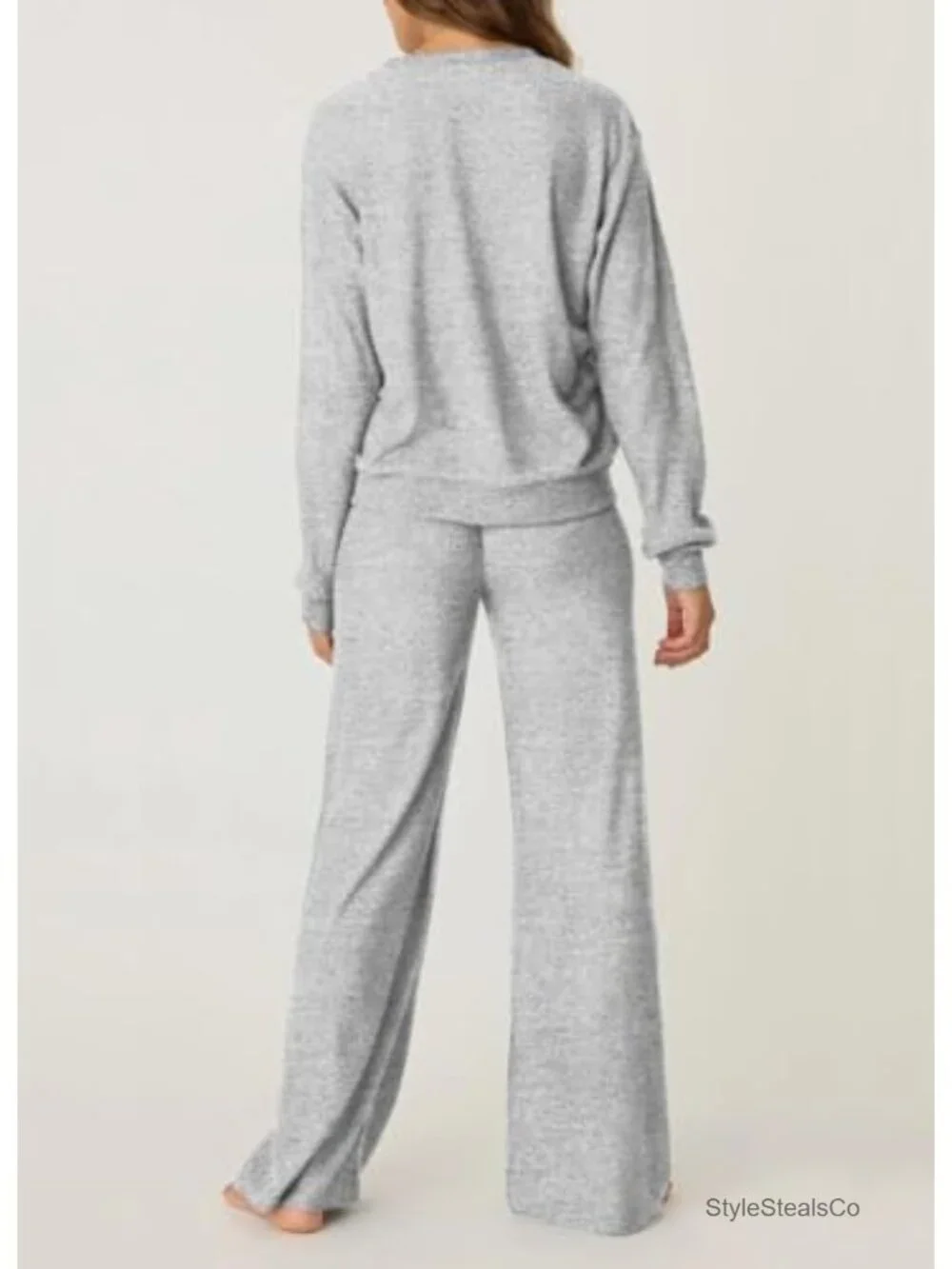 Women's 2-Piece Lounge Sleepwear Set Brushed Jersey Long Sleeve Top & Wide Leg